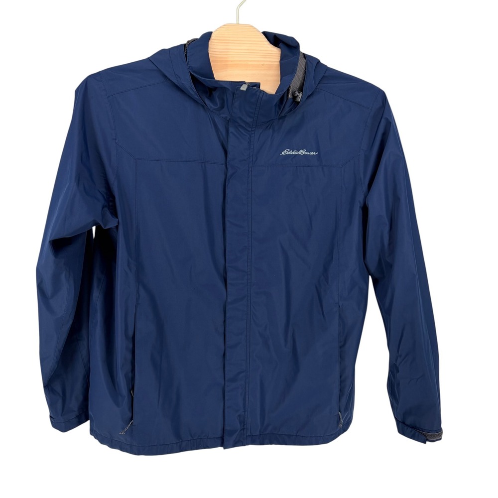 Eddie Bauer Rain Jacket XL Blue WeatherEdge Packable Hooded Lightweight